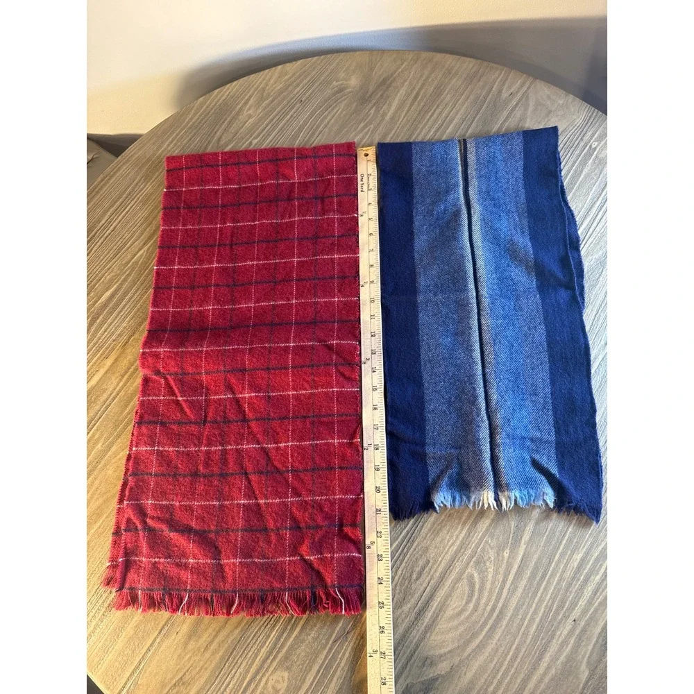 Vintage Winter‎ Scarf Bundle Unisex OS Red Blue Plaid Striped 2 Pack